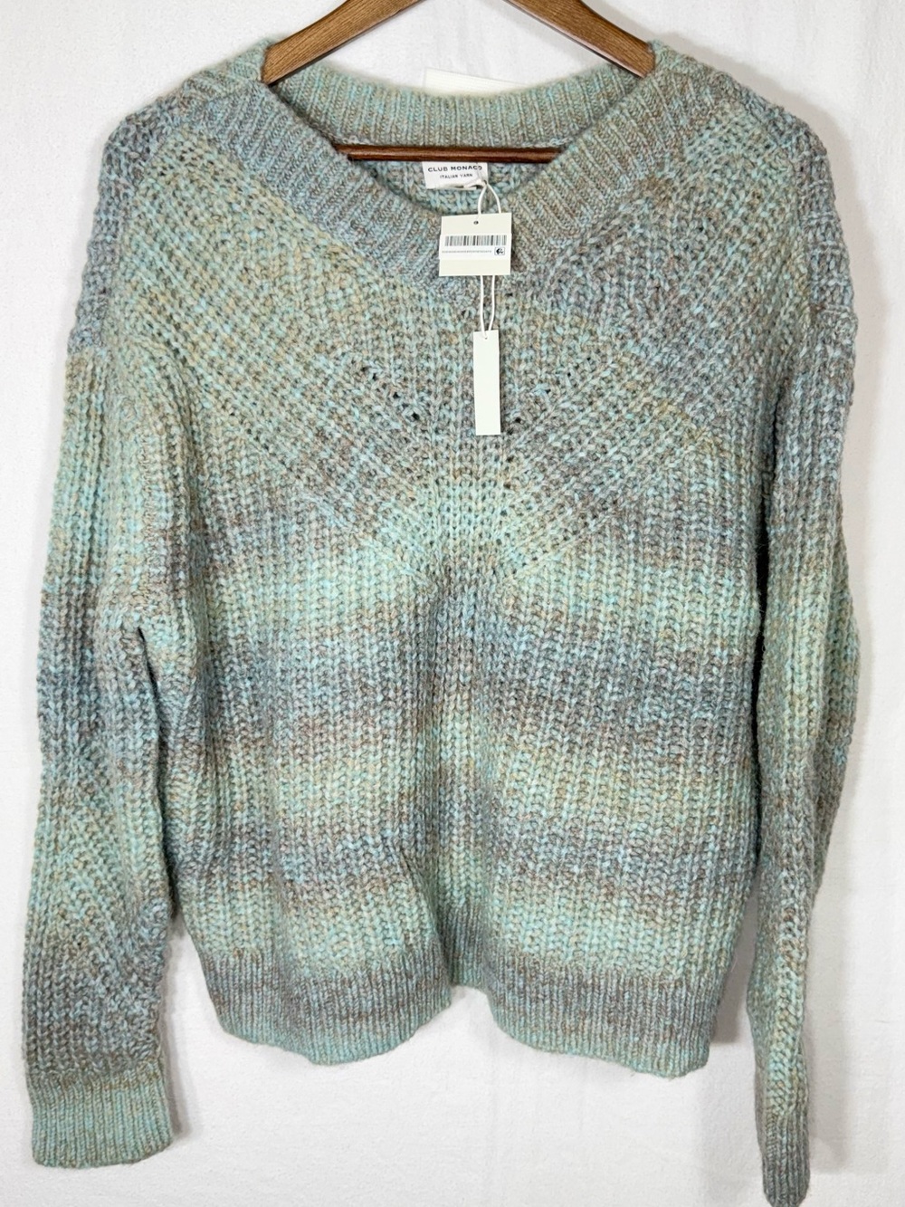 Club Monaco Italian Yarn Alpaca Wool Sweater Blue Mix Chunky Knit Size M NWT